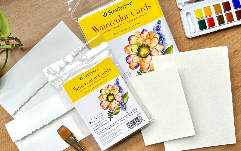 Strathmore 400 Series Watercolor Cards, Cold Press, Announcement Size,  3.5x4.875 inches, 6 Pack, Envelopes Included - Custom Greeting Cards for